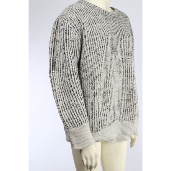 IRO Paris Manouka Chunky Ribbed Wool Pullover Sweater Marled Gray Cozy Knit Sz M - Picture 6 of 11